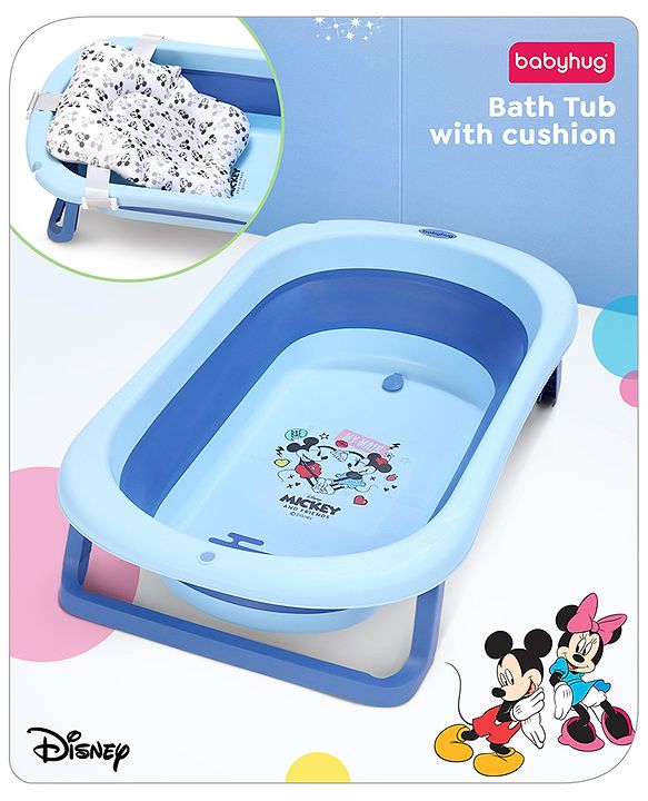 Babyhug Disney Foldable Baby Bathtub with Cushion & Mickey & Friends Graphics -White