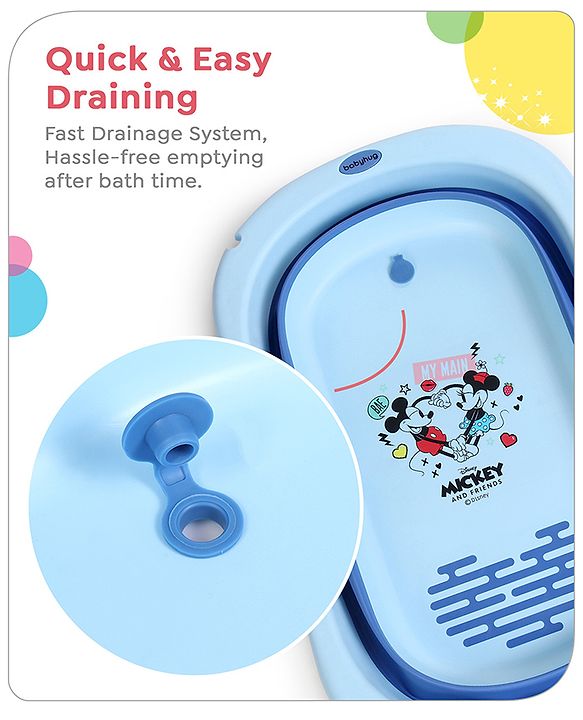 Babyhug Disney Foldable Baby Bathtub with Cushion & Mickey & Friends Graphics -White