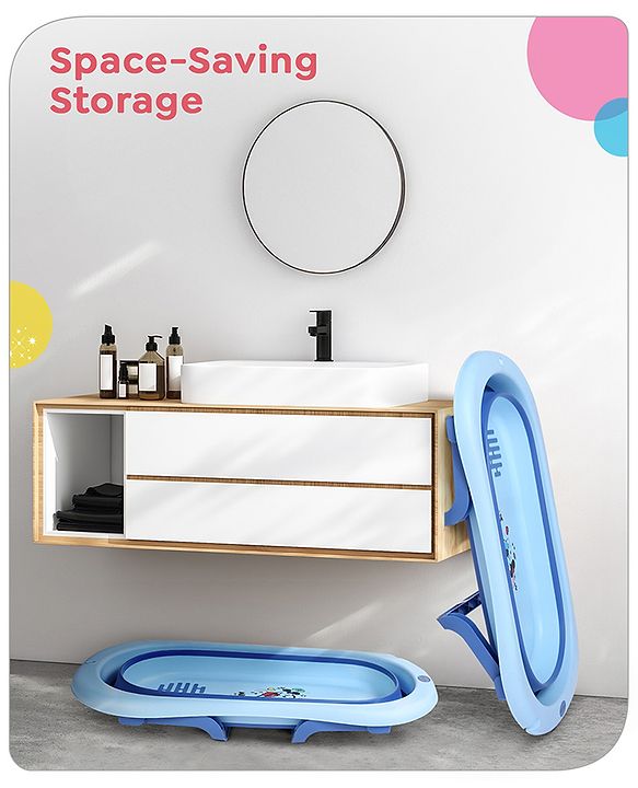 Babyhug Disney Foldable Baby Bathtub with Cushion & Mickey & Friends Graphics -White