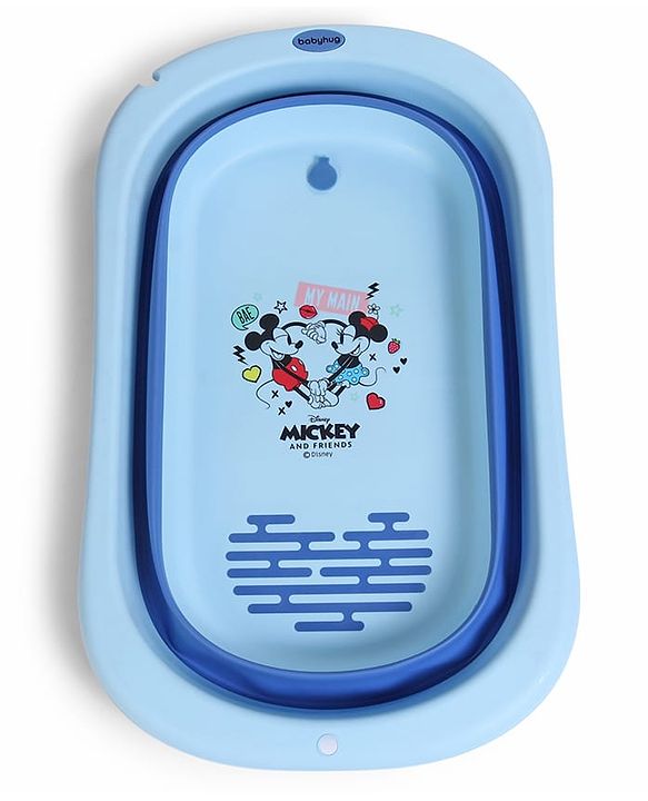 Babyhug Disney Foldable Baby Bathtub with Cushion & Mickey & Friends Graphics -White