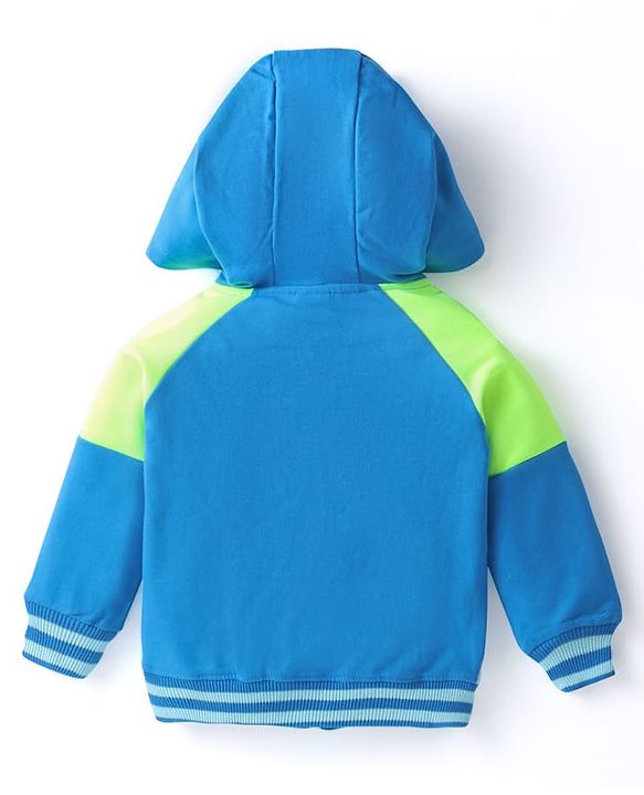 Babyhug Cotton Knit Full Sleeves Hooded Sweat Jacket With Text Print - Blue