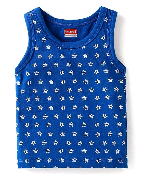 Babyhug 100% Cotton Knit Sleeveless Antibacterial Sando Striped Star & Shark Print Pack of 5 - Navy Orange & White