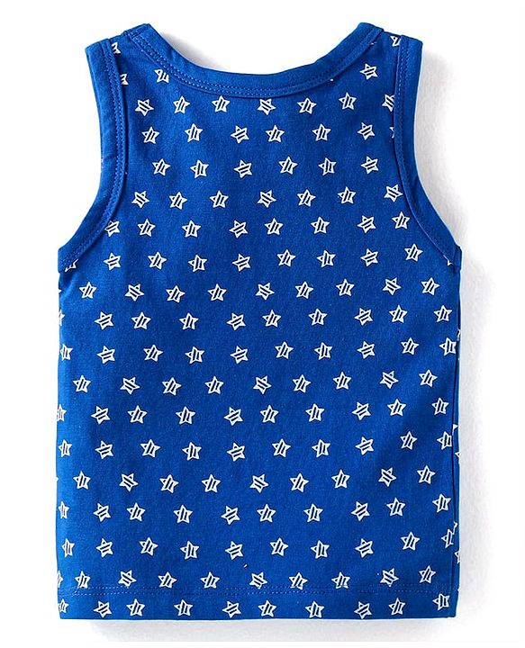 Babyhug 100% Cotton Knit Sleeveless Antibacterial Sando Striped Star & Shark Print Pack of 5 - Navy Orange & White