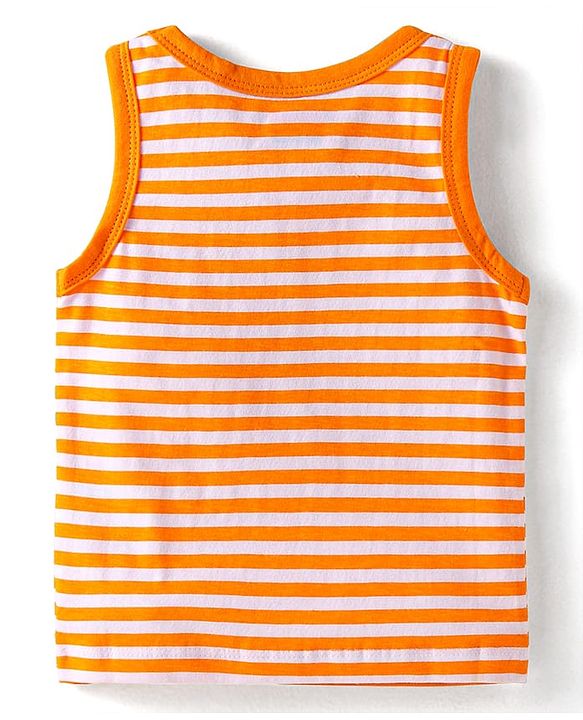 Babyhug 100% Cotton Knit Sleeveless Antibacterial Sando Striped Star & Shark Print Pack of 5 - Navy Orange & White
