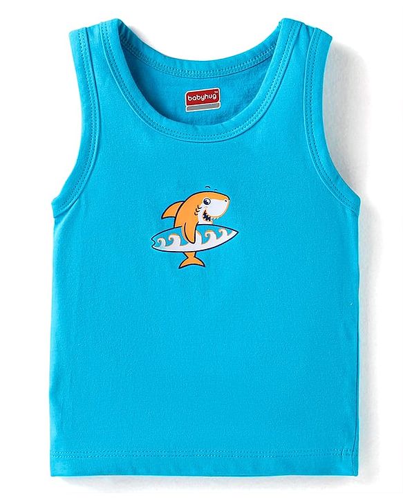 Babyhug 100% Cotton Knit Sleeveless Antibacterial Sando Striped Star & Shark Print Pack of 5 - Navy Orange & White
