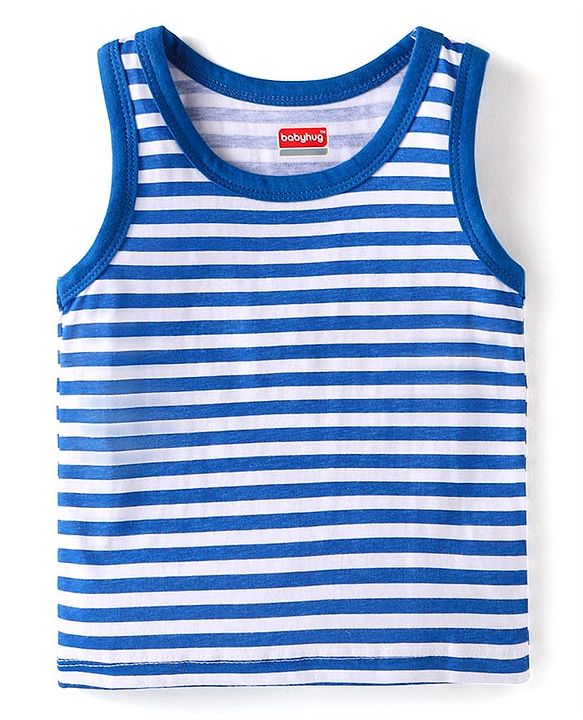 Babyhug 100% Cotton Knit Sleeveless Antibacterial Sando Striped Star & Shark Print Pack of 5 - Navy Orange & White