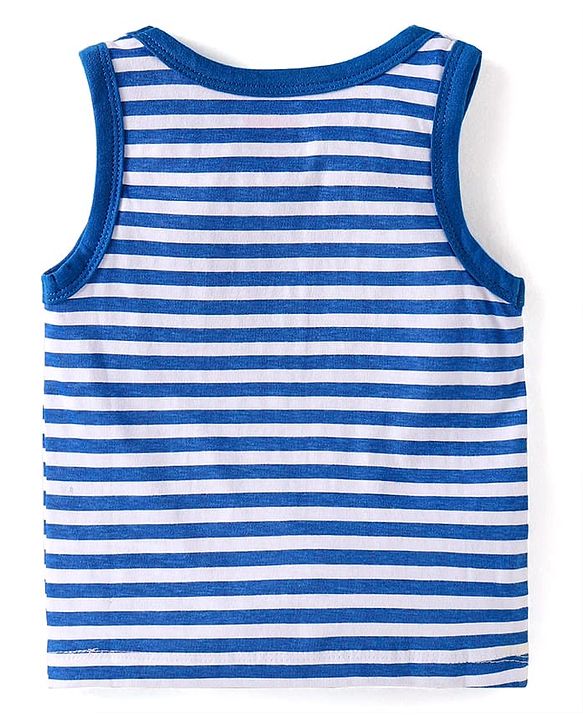 Babyhug 100% Cotton Knit Sleeveless Antibacterial Sando Striped Star & Shark Print Pack of 5 - Navy Orange & White