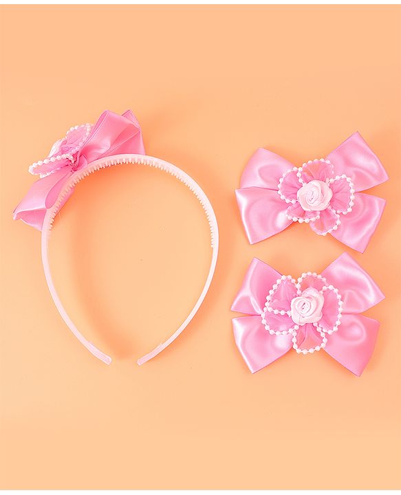 Babyhug Hair Accessories Combo Sets with Bow Applique - Pink