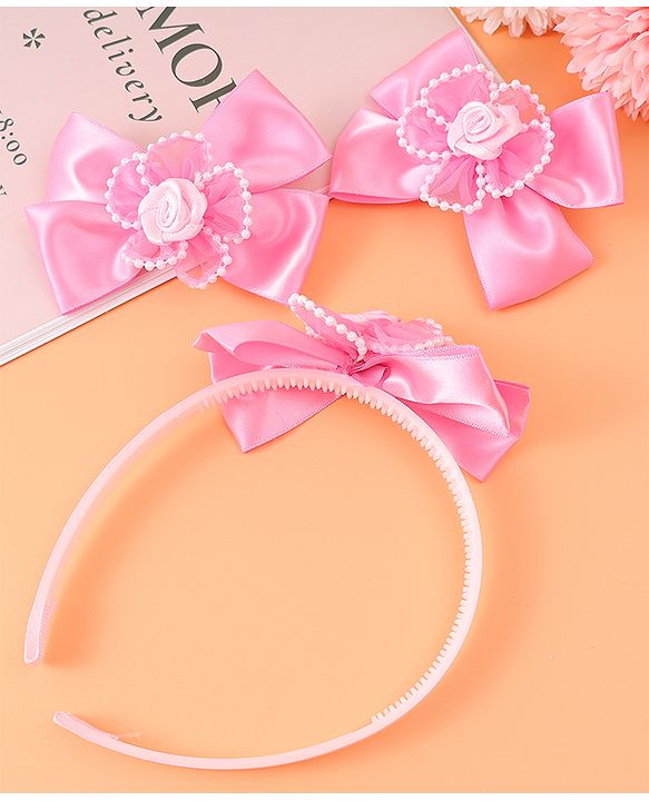 Babyhug Hair Accessories Combo Sets with Bow Applique - Pink