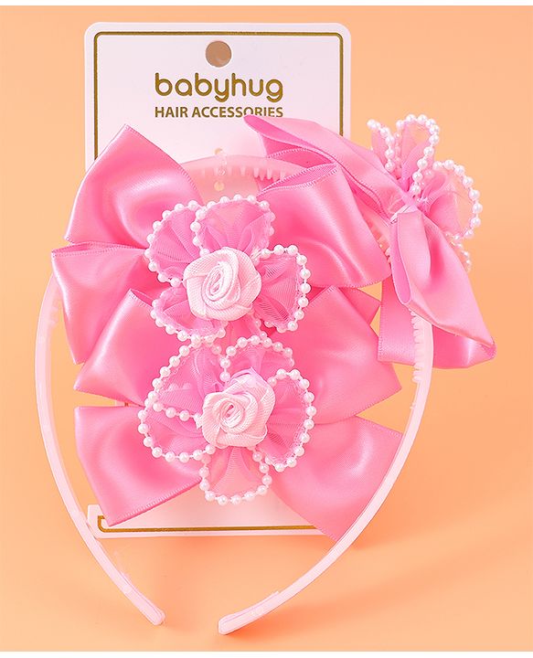 Babyhug Hair Accessories Combo Sets with Bow Applique - Pink