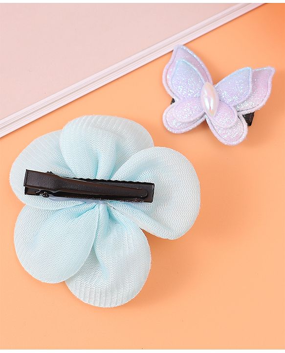 Babyhug Hair Accessories Combo Set Free Size with Floral Applique - Sky Blue