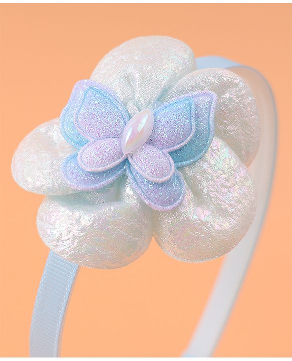 Babyhug Hair Accessories Combo Set Free Size with Floral Applique - Sky Blue