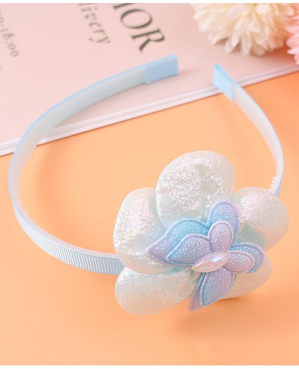 Babyhug Hair Accessories Combo Set Free Size with Floral Applique - Sky Blue