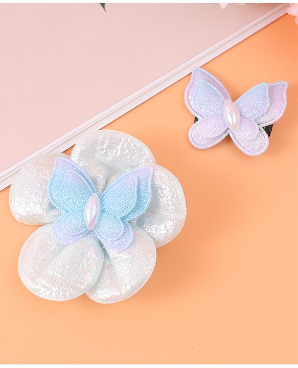 Babyhug Hair Accessories Combo Set Free Size with Floral Applique - Sky Blue