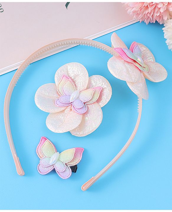 Babyhug Hair Accessories Combo Set Free Size with Floral Applique - Peach