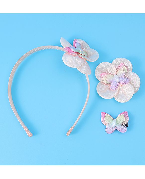 Babyhug Hair Accessories Combo Set Free Size with Floral Applique - Peach
