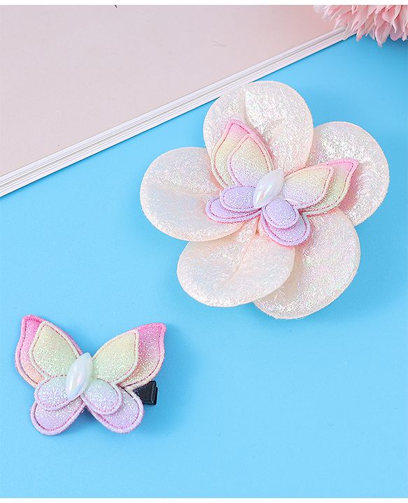 Babyhug Hair Accessories Combo Set Free Size with Floral Applique - Peach