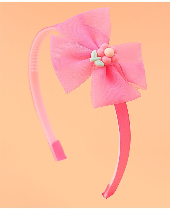 Babyhug Headband & Clips  Combo Set Free Size with Bow Applique - Fuchsia