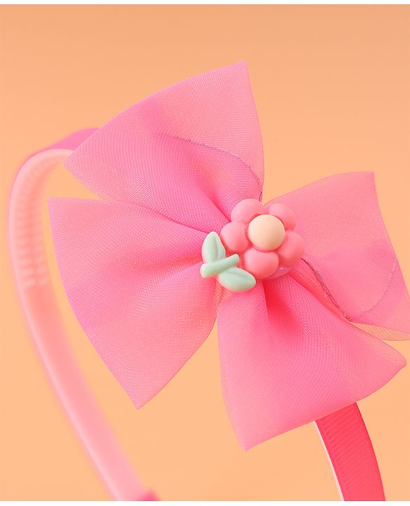 Babyhug Headband & Clips  Combo Set Free Size with Bow Applique - Fuchsia