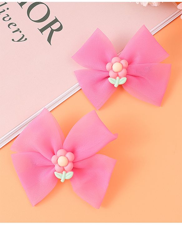 Babyhug Headband & Clips  Combo Set Free Size with Bow Applique - Fuchsia
