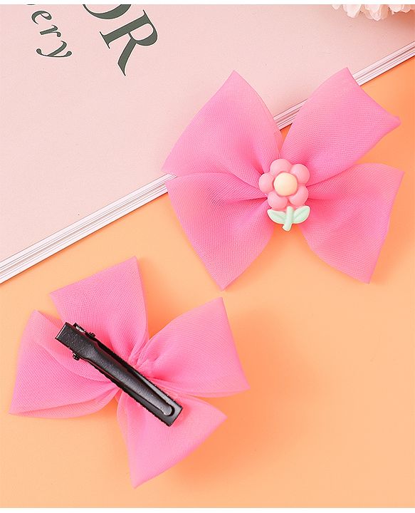 Babyhug Headband & Clips  Combo Set Free Size with Bow Applique - Fuchsia