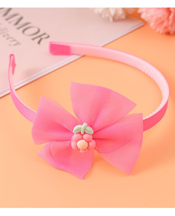 Babyhug Headband & Clips  Combo Set Free Size with Bow Applique - Fuchsia