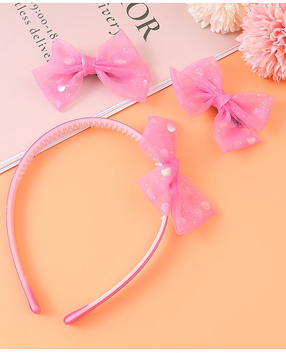 Babyhug Headband & Clip Combo Set Free Size with Floral Applique - Fuchsia