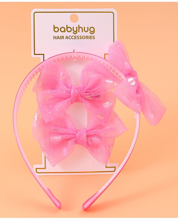 Babyhug Headband & Clip Combo Set Free Size with Floral Applique - Fuchsia