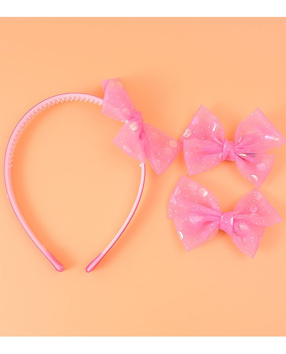 Babyhug Headband & Clip Combo Set Free Size with Floral Applique - Fuchsia