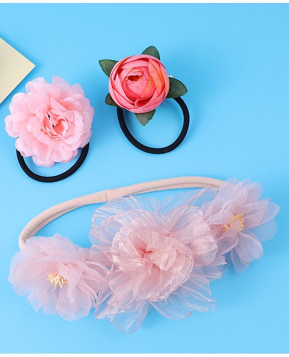 Babyhug Hair Rubber Bands Free Size Pack of 3 - Pink
