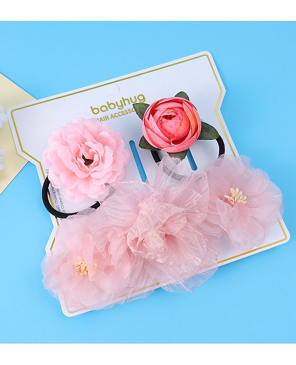 Babyhug Hair Rubber Bands Free Size Pack of 3 - Pink