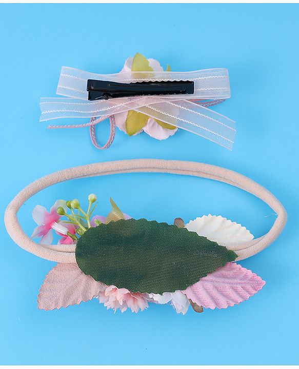 Babyhug Hair Accessory Combo Set With Floral Applique Free Size - Pink