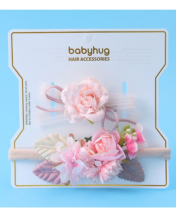 Babyhug Hair Accessory Combo Set With Floral Applique Free Size - Pink