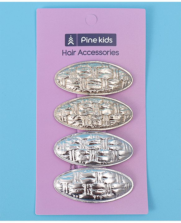 Pine Kids Snap Clips Pack of 4 - Silver