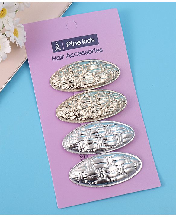 Pine Kids Snap Clips Pack of 4 - Silver