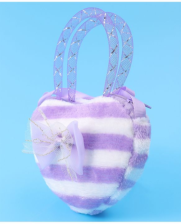 Babyhug Free Size Striped Heart Shaped Sling Bag With Bow Applique - Purple