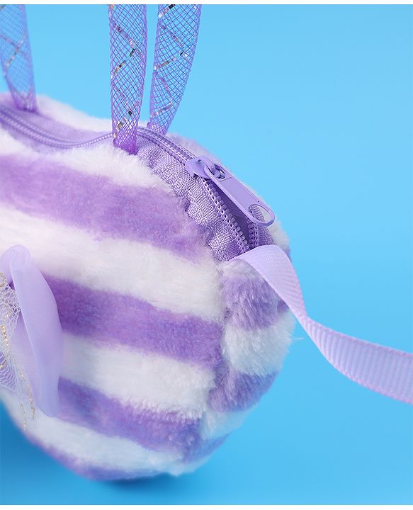 Babyhug Free Size Striped Heart Shaped Sling Bag With Bow Applique - Purple