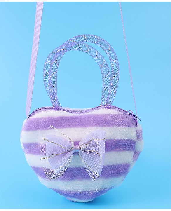 Babyhug Free Size Striped Heart Shaped Sling Bag With Bow Applique - Purple