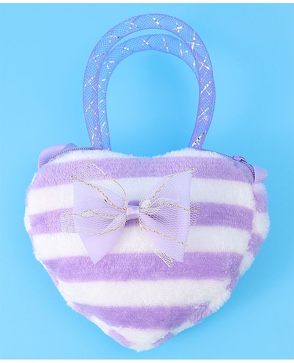 Babyhug Free Size Striped Heart Shaped Sling Bag With Bow Applique - Purple