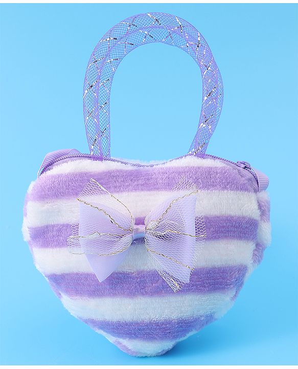 Babyhug Free Size Striped Heart Shaped Sling Bag With Bow Applique - Purple