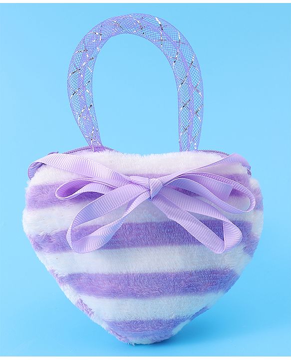 Babyhug Free Size Striped Heart Shaped Sling Bag With Bow Applique - Purple