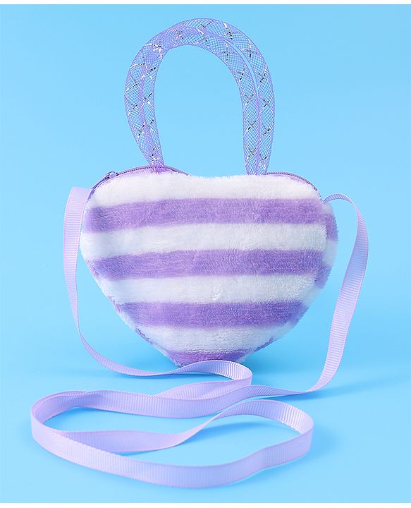 Babyhug Free Size Striped Heart Shaped Sling Bag With Bow Applique - Purple
