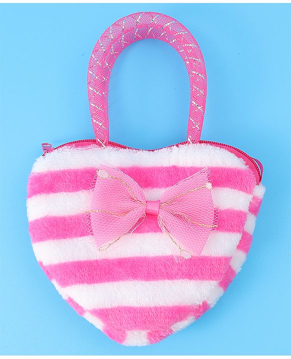 Babyhug Free Size Striped Heart Shaped Sling Bag With Bow Applique - Fuchsia