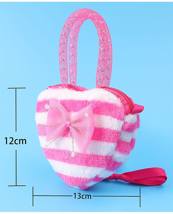 Babyhug Free Size Striped Heart Shaped Sling Bag With Bow Applique - Fuchsia