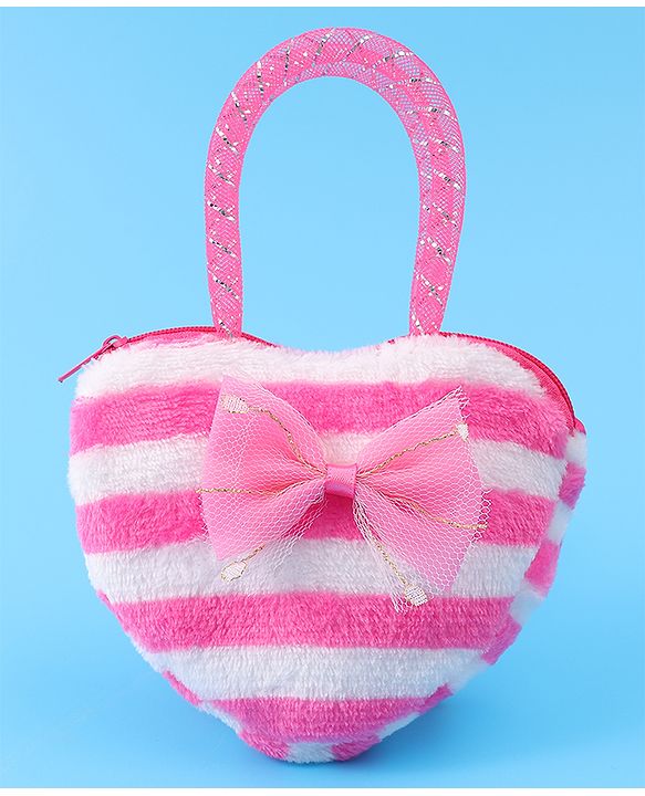Babyhug Free Size Striped Heart Shaped Sling Bag With Bow Applique - Fuchsia