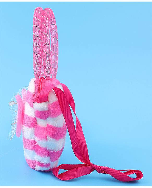 Babyhug Free Size Striped Heart Shaped Sling Bag With Bow Applique - Fuchsia