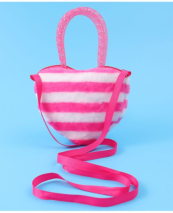 Babyhug Free Size Striped Heart Shaped Sling Bag With Bow Applique - Fuchsia