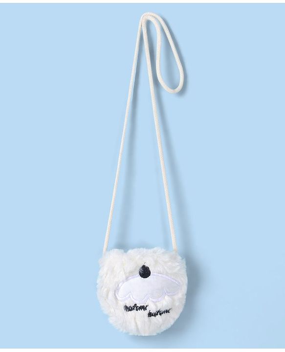 Babyhug Fur Woven Full Sleeves Winter Jacket with Heart Applique & Sling Bag - White