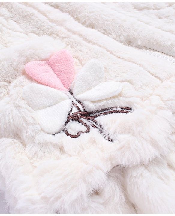 Babyhug Fur Woven Full Sleeves Winter Jacket with Heart Applique & Sling Bag - White