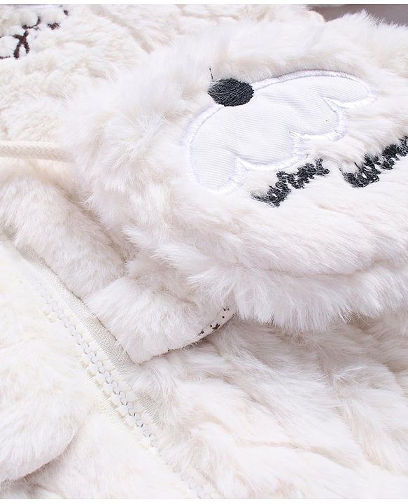 Babyhug Fur Woven Full Sleeves Winter Jacket with Heart Applique & Sling Bag - White